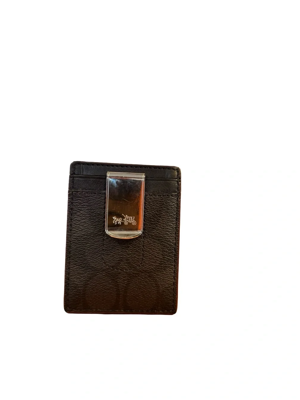 Coach Classic Black Leather Card Holder Wallet and money clip for Men